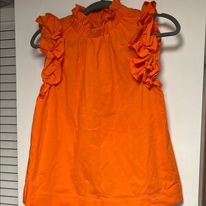 New York & Company Orange Ruffled Blouse with High Neckline